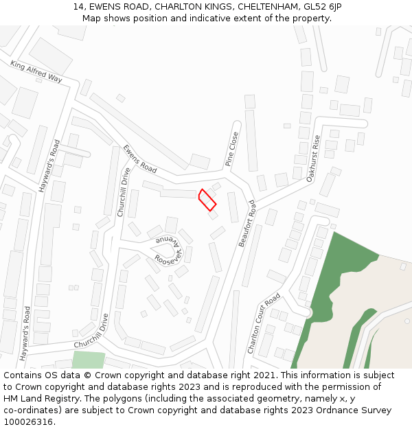 14, EWENS ROAD, CHARLTON KINGS, CHELTENHAM, GL52 6JP: Location map and indicative extent of plot