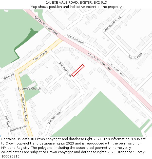 14, EXE VALE ROAD, EXETER, EX2 6LD: Location map and indicative extent of plot