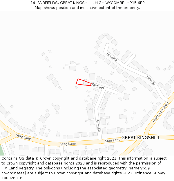 14, FAIRFIELDS, GREAT KINGSHILL, HIGH WYCOMBE, HP15 6EP: Location map and indicative extent of plot