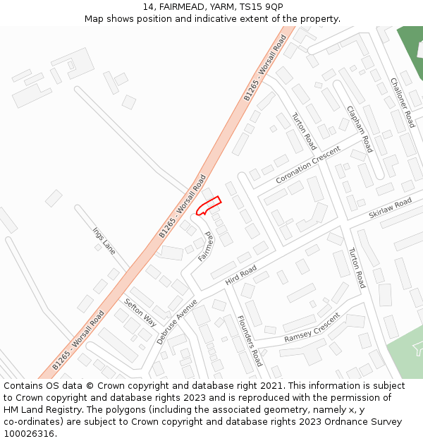 14, FAIRMEAD, YARM, TS15 9QP: Location map and indicative extent of plot