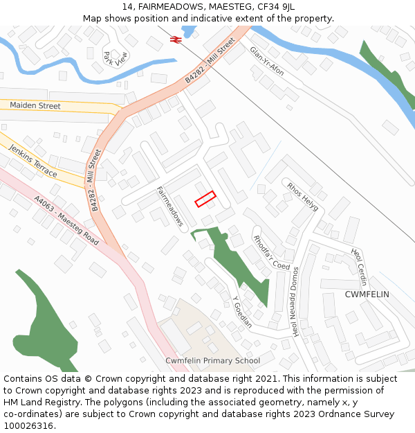 14, FAIRMEADOWS, MAESTEG, CF34 9JL: Location map and indicative extent of plot