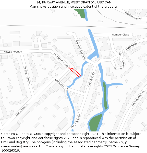 14, FAIRWAY AVENUE, WEST DRAYTON, UB7 7AN: Location map and indicative extent of plot