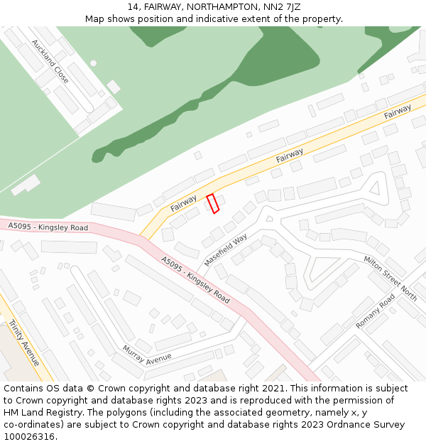 14, FAIRWAY, NORTHAMPTON, NN2 7JZ: Location map and indicative extent of plot
