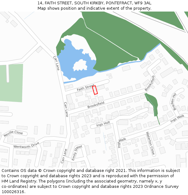 14, FAITH STREET, SOUTH KIRKBY, PONTEFRACT, WF9 3AL: Location map and indicative extent of plot