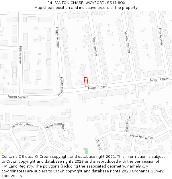 14, FANTON CHASE, WICKFORD, SS11 8QX: Location map and indicative extent of plot