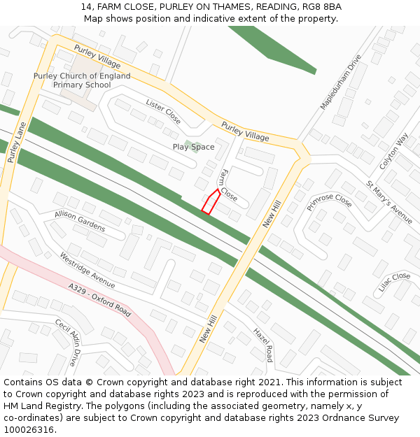 14, FARM CLOSE, PURLEY ON THAMES, READING, RG8 8BA: Location map and indicative extent of plot