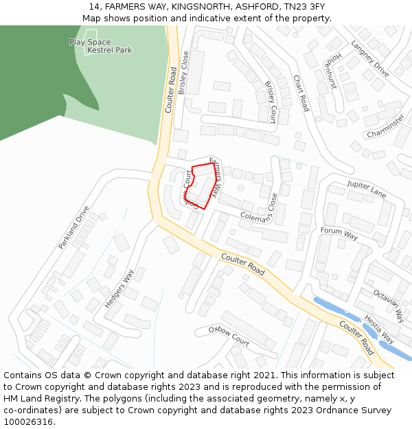 14, FARMERS WAY, KINGSNORTH, ASHFORD, TN23 3FY: Location map and indicative extent of plot