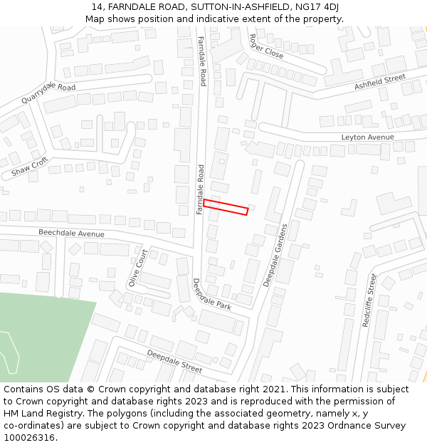 14, FARNDALE ROAD, SUTTON-IN-ASHFIELD, NG17 4DJ: Location map and indicative extent of plot