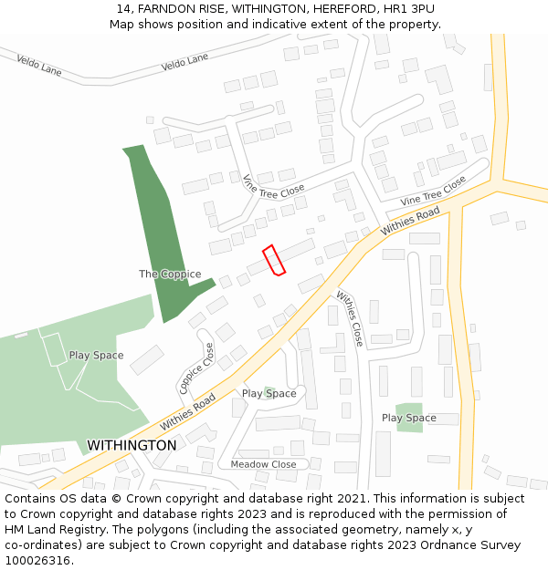 14, FARNDON RISE, WITHINGTON, HEREFORD, HR1 3PU: Location map and indicative extent of plot