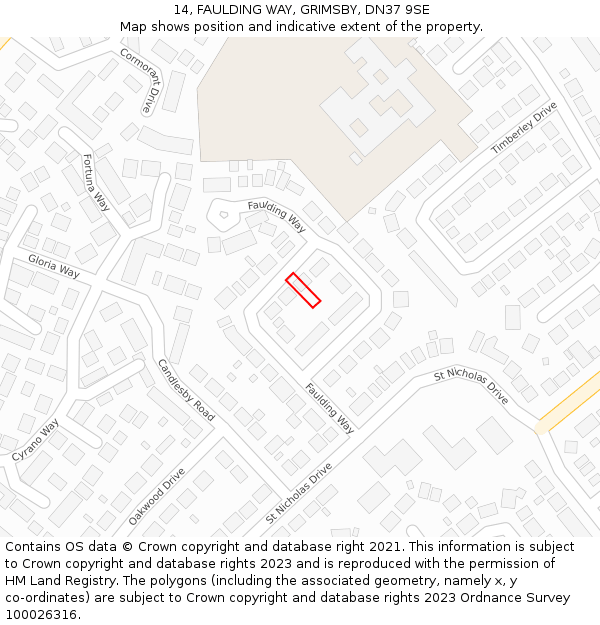 14, FAULDING WAY, GRIMSBY, DN37 9SE: Location map and indicative extent of plot