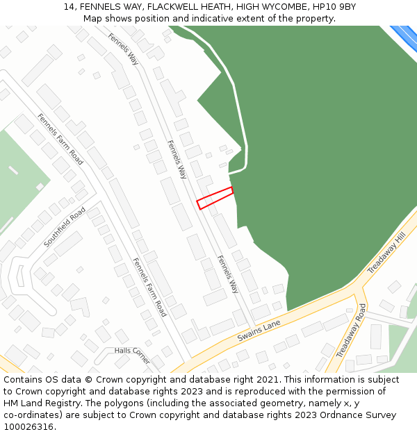 14, FENNELS WAY, FLACKWELL HEATH, HIGH WYCOMBE, HP10 9BY: Location map and indicative extent of plot