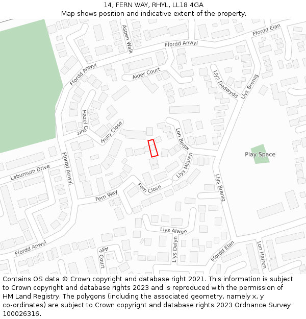 14, FERN WAY, RHYL, LL18 4GA: Location map and indicative extent of plot