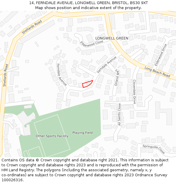 14, FERNDALE AVENUE, LONGWELL GREEN, BRISTOL, BS30 9XT: Location map and indicative extent of plot