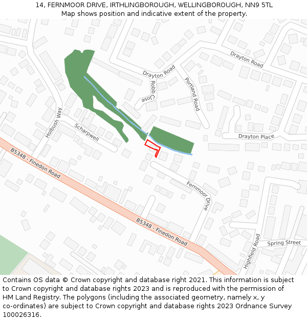 14, FERNMOOR DRIVE, IRTHLINGBOROUGH, WELLINGBOROUGH, NN9 5TL: Location map and indicative extent of plot