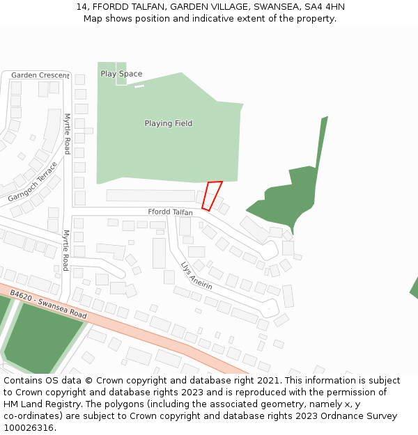 14, FFORDD TALFAN, GARDEN VILLAGE, SWANSEA, SA4 4HN: Location map and indicative extent of plot