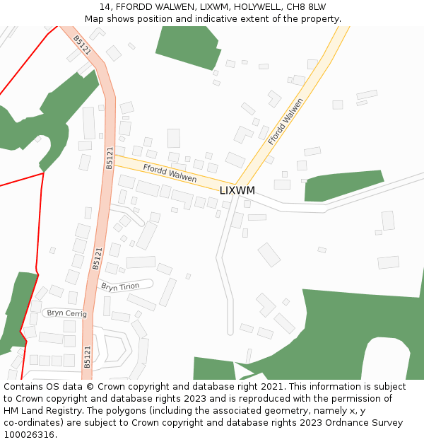 14, FFORDD WALWEN, LIXWM, HOLYWELL, CH8 8LW: Location map and indicative extent of plot