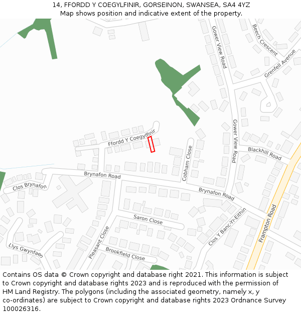 14, FFORDD Y COEGYLFINIR, GORSEINON, SWANSEA, SA4 4YZ: Location map and indicative extent of plot