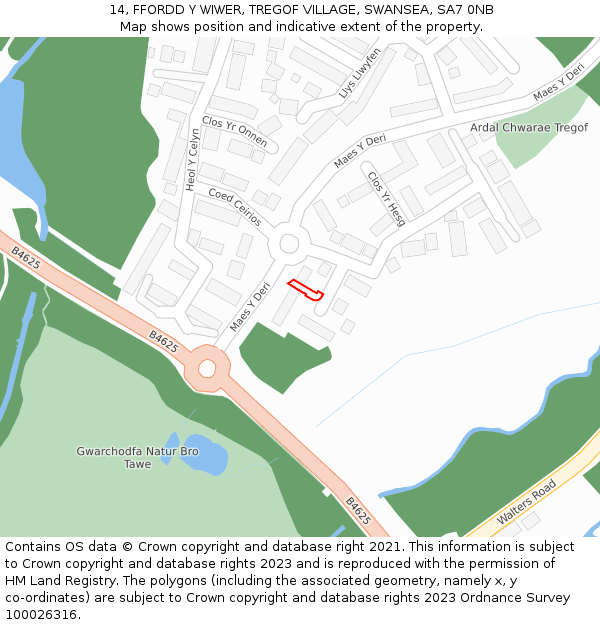 14, FFORDD Y WIWER, TREGOF VILLAGE, SWANSEA, SA7 0NB: Location map and indicative extent of plot