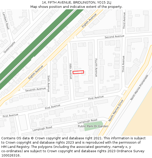 14, FIFTH AVENUE, BRIDLINGTON, YO15 2LJ: Location map and indicative extent of plot