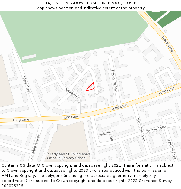 14, FINCH MEADOW CLOSE, LIVERPOOL, L9 6EB: Location map and indicative extent of plot