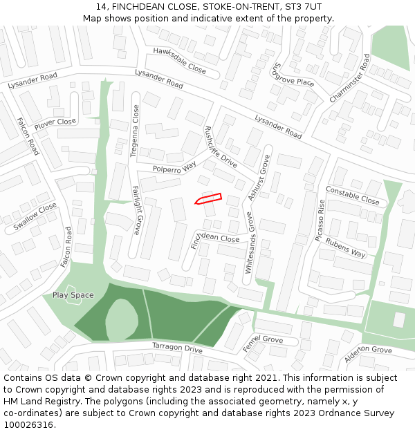 14, FINCHDEAN CLOSE, STOKE-ON-TRENT, ST3 7UT: Location map and indicative extent of plot