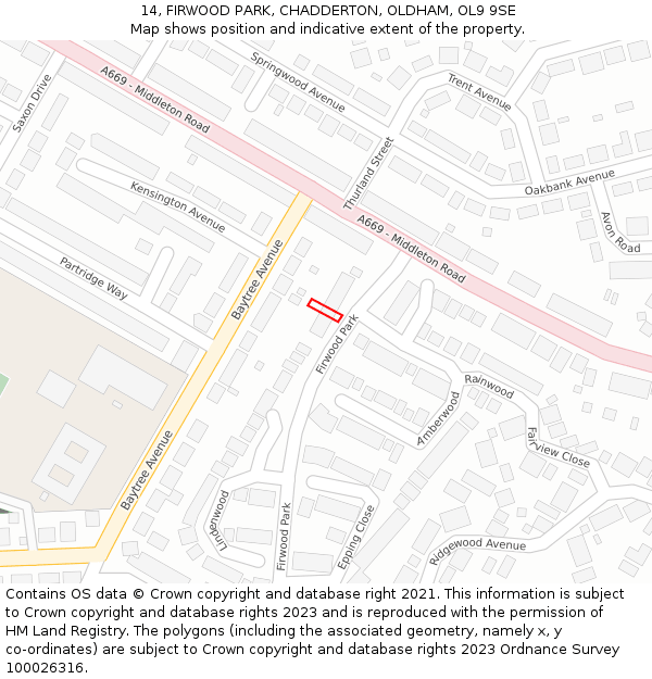 14, FIRWOOD PARK, CHADDERTON, OLDHAM, OL9 9SE: Location map and indicative extent of plot