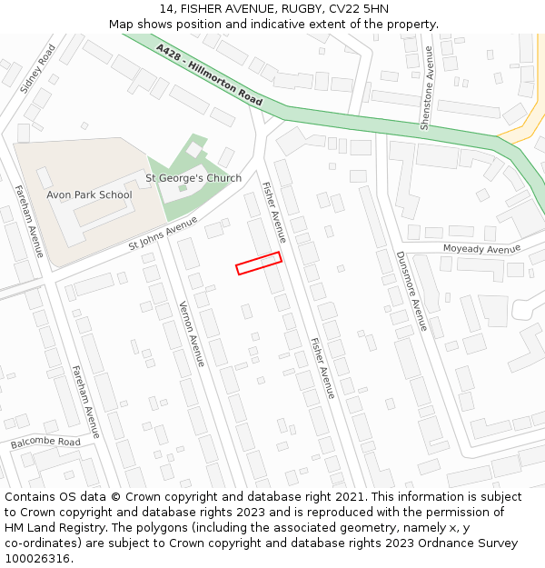 14, FISHER AVENUE, RUGBY, CV22 5HN: Location map and indicative extent of plot