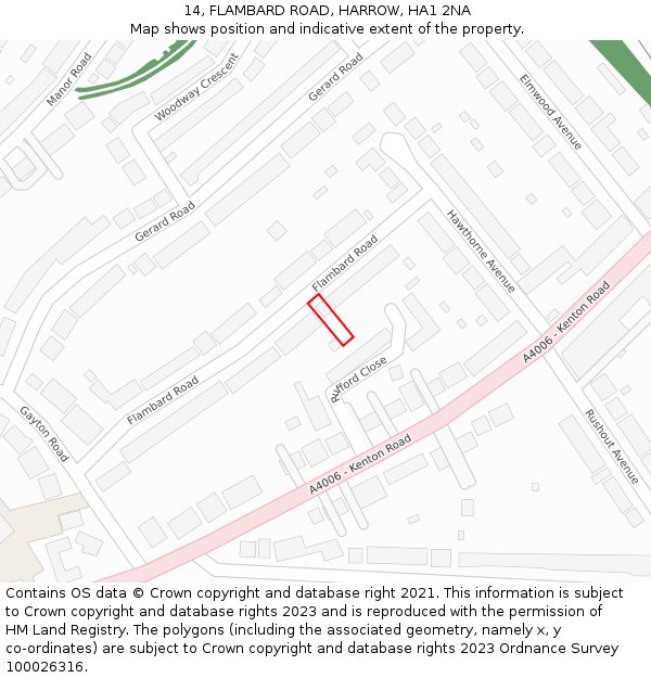 14, FLAMBARD ROAD, HARROW, HA1 2NA: Location map and indicative extent of plot