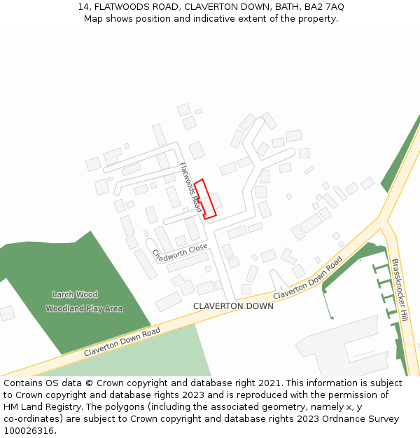 14, FLATWOODS ROAD, CLAVERTON DOWN, BATH, BA2 7AQ: Location map and indicative extent of plot