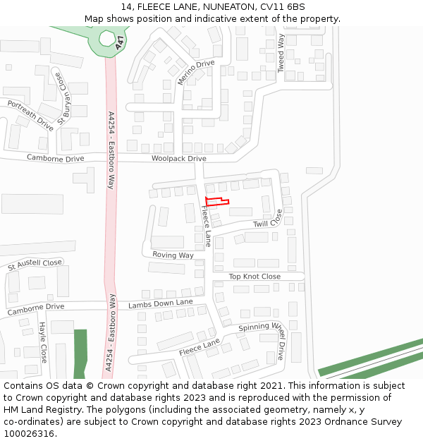14, FLEECE LANE, NUNEATON, CV11 6BS: Location map and indicative extent of plot