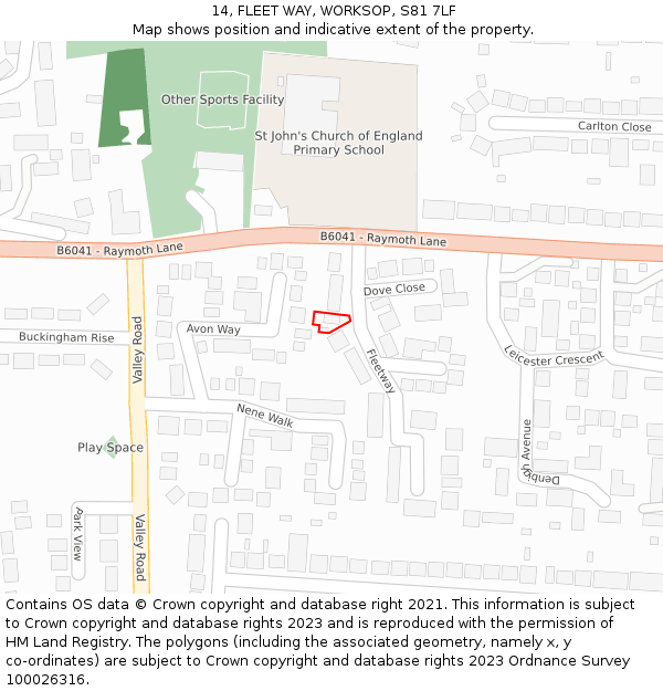14, FLEET WAY, WORKSOP, S81 7LF: Location map and indicative extent of plot