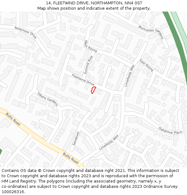 14, FLEETWIND DRIVE, NORTHAMPTON, NN4 0ST: Location map and indicative extent of plot