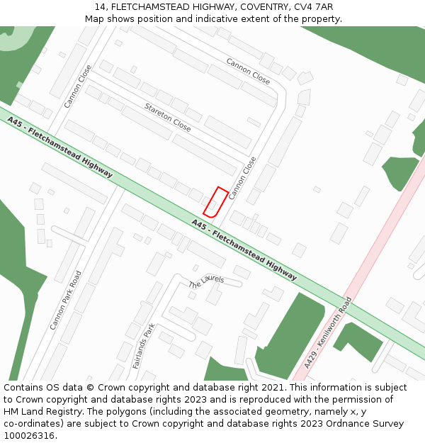 14, FLETCHAMSTEAD HIGHWAY, COVENTRY, CV4 7AR: Location map and indicative extent of plot