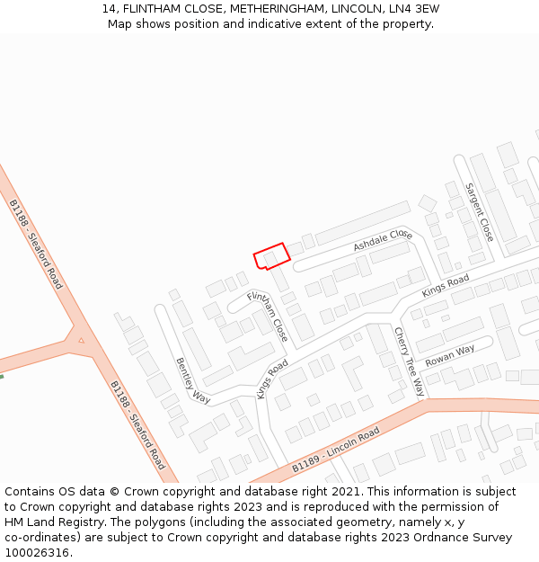 14, FLINTHAM CLOSE, METHERINGHAM, LINCOLN, LN4 3EW: Location map and indicative extent of plot