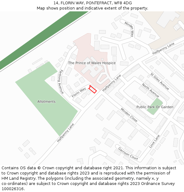 14, FLORIN WAY, PONTEFRACT, WF8 4DG: Location map and indicative extent of plot