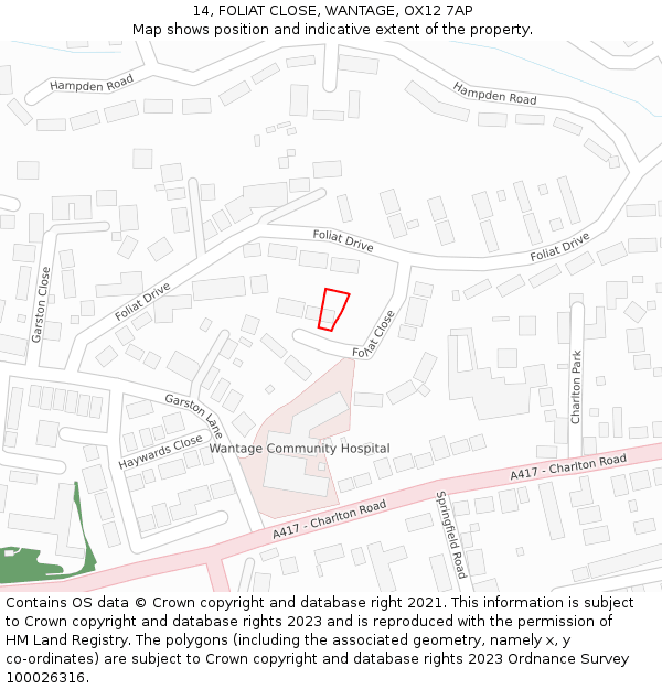 14, FOLIAT CLOSE, WANTAGE, OX12 7AP: Location map and indicative extent of plot