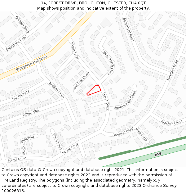 14, FOREST DRIVE, BROUGHTON, CHESTER, CH4 0QT: Location map and indicative extent of plot