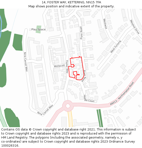 14, FOSTER WAY, KETTERING, NN15 7FA: Location map and indicative extent of plot