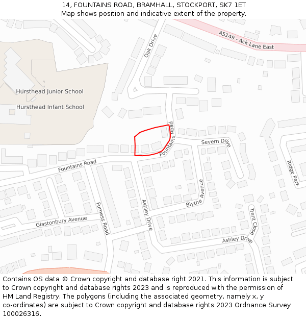 14, FOUNTAINS ROAD, BRAMHALL, STOCKPORT, SK7 1ET: Location map and indicative extent of plot