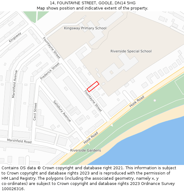 14, FOUNTAYNE STREET, GOOLE, DN14 5HG: Location map and indicative extent of plot