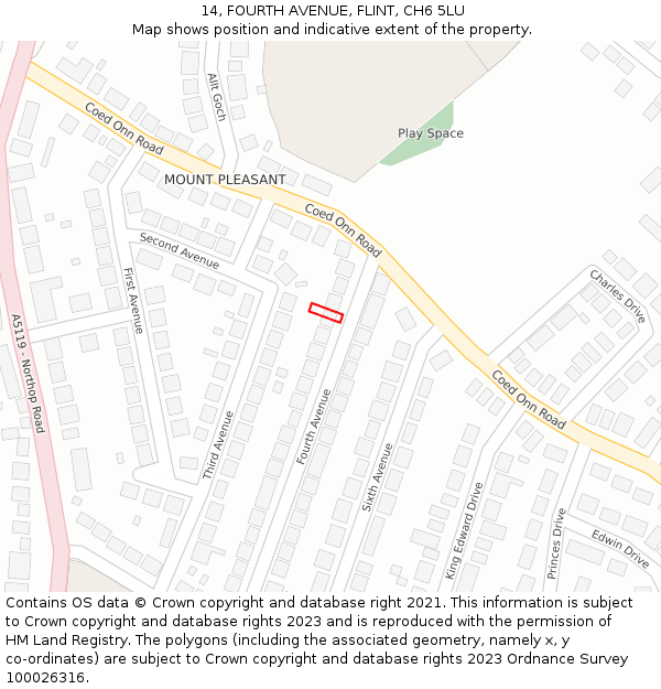 14, FOURTH AVENUE, FLINT, CH6 5LU: Location map and indicative extent of plot