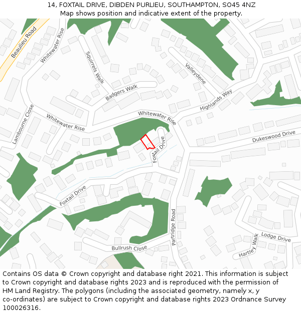 14, FOXTAIL DRIVE, DIBDEN PURLIEU, SOUTHAMPTON, SO45 4NZ: Location map and indicative extent of plot