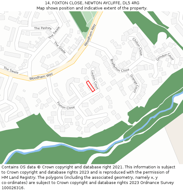 14, FOXTON CLOSE, NEWTON AYCLIFFE, DL5 4RG: Location map and indicative extent of plot