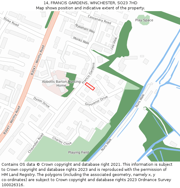 14, FRANCIS GARDENS, WINCHESTER, SO23 7HD: Location map and indicative extent of plot