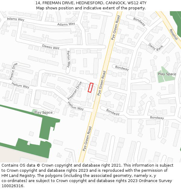 14, FREEMAN DRIVE, HEDNESFORD, CANNOCK, WS12 4TY: Location map and indicative extent of plot