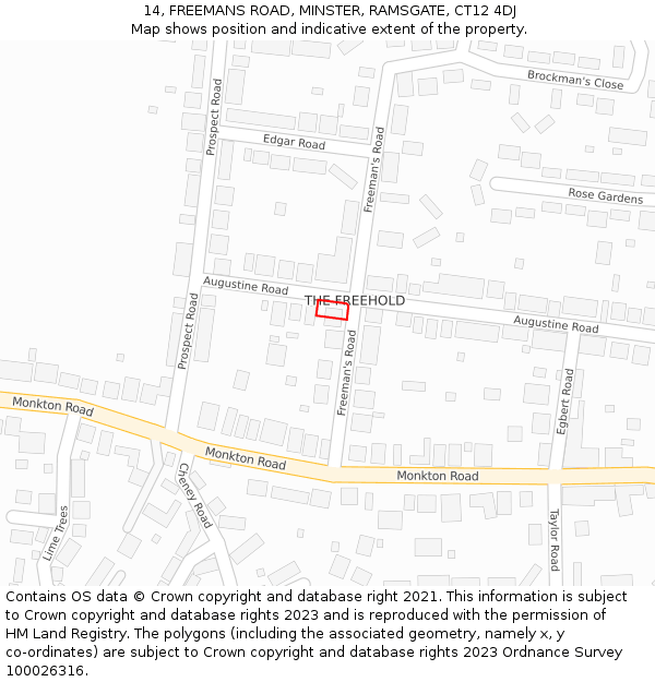 14, FREEMANS ROAD, MINSTER, RAMSGATE, CT12 4DJ: Location map and indicative extent of plot