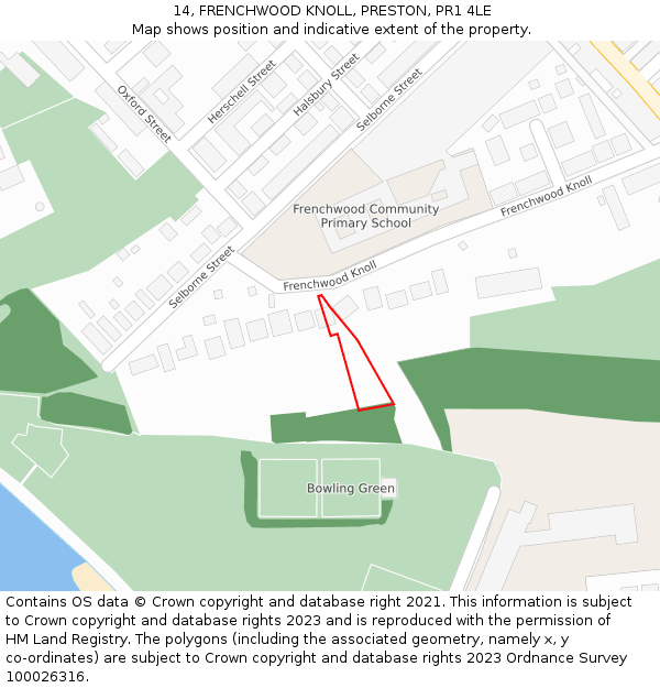 14, FRENCHWOOD KNOLL, PRESTON, PR1 4LE: Location map and indicative extent of plot