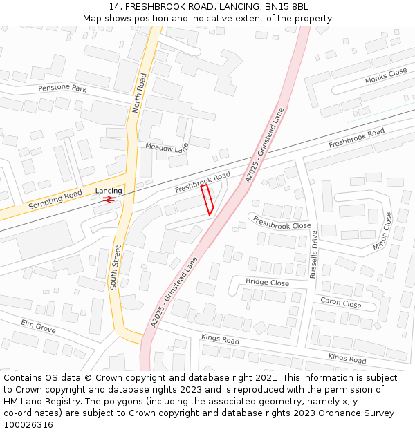 14, FRESHBROOK ROAD, LANCING, BN15 8BL: Location map and indicative extent of plot