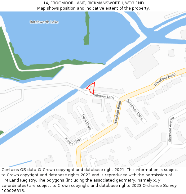 14, FROGMOOR LANE, RICKMANSWORTH, WD3 1NB: Location map and indicative extent of plot