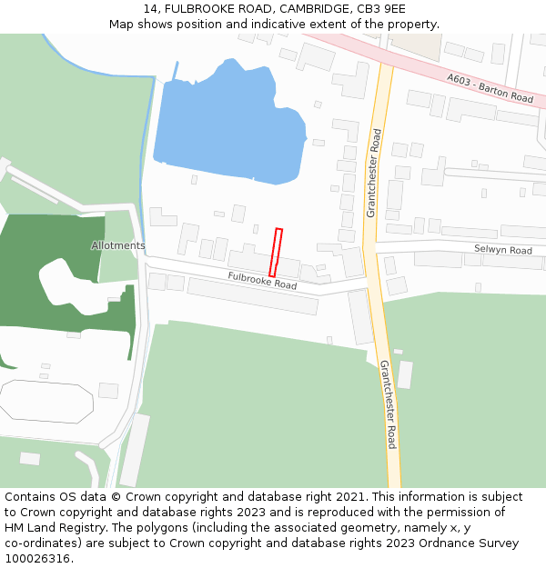 14, FULBROOKE ROAD, CAMBRIDGE, CB3 9EE: Location map and indicative extent of plot